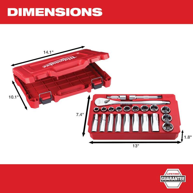 Juego de herramientas para mecánicos de Milwaukee con trinquete y dado de 1/2 pulgadas, con trinquete de extensión de 18 pulgadas de 90 dientes con 23 piezas - 48-22-9410-48-22-9050