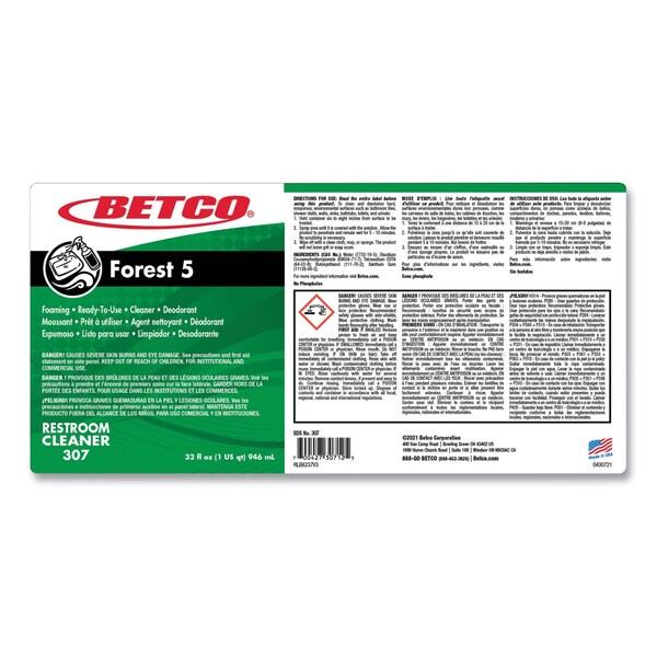 Betco Forest 5, Aroma a Menta, Botella de 32 oz, 12 unidades - 3071200