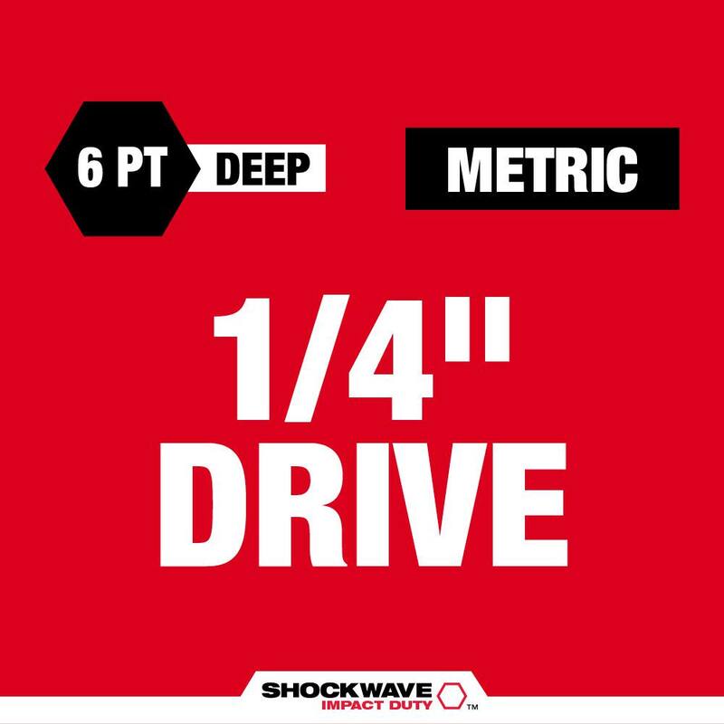Juego de casquillos de impacto Milwaukee SHOCKWAVE de 6 puntos de 1/4 de pulgada, métricos de alta profundidad (28 piezas) - 49-66-7003-49-66-7003