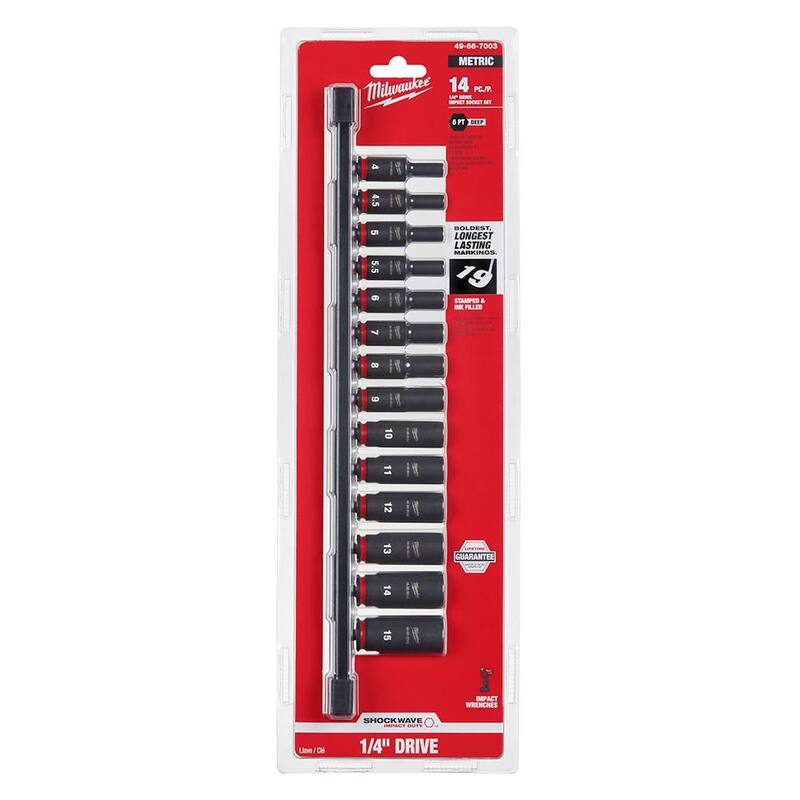 Juego de casquillos de impacto Milwaukee SHOCKWAVE de 6 puntos de 1/4 de pulgada, métricos de alta profundidad (28 piezas) - 49-66-7003-49-66-7003