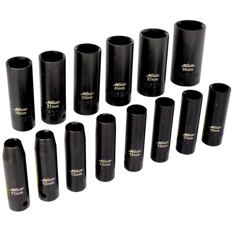 Juego de 14 llaves de impacto métricas Milton de 1/2 pulgadas, profundas de 11 a 30 mm - 1300-SS-07