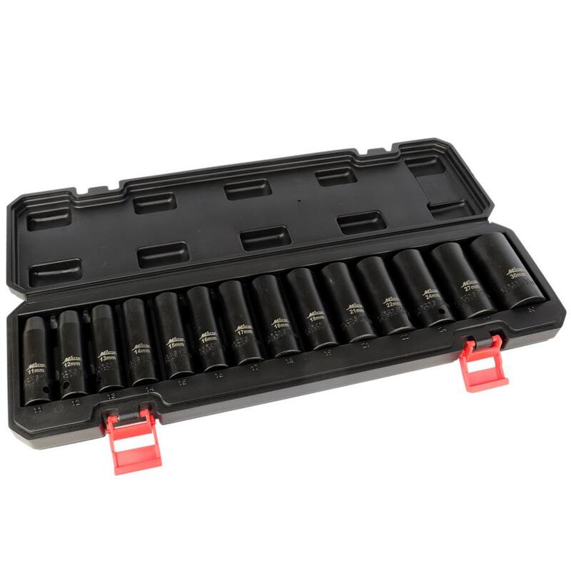 Juego de 14 llaves de impacto métricas Milton de 1/2 pulgadas, profundas de 11 a 30 mm - 1300-SS-07