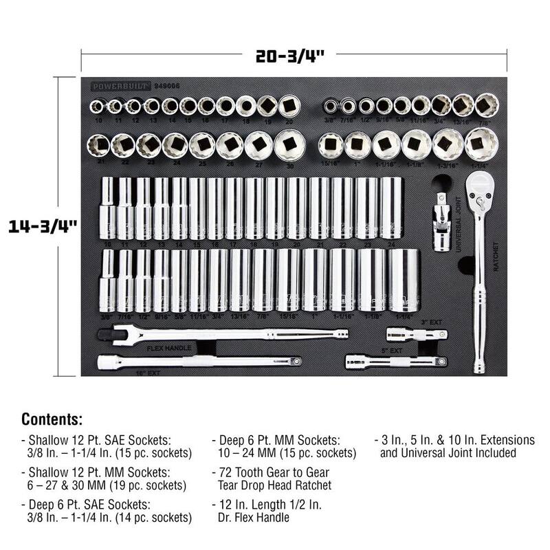 Juego de dados Powerbuilt Pro Tech de 69 piezas de 1/2 pulgada SAE y métricos - 949006