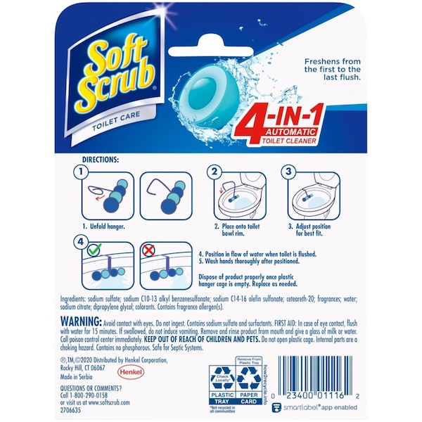 Soft Scrub 4-en-1 Cuidado del Inodoro, Aroma Aguas de Zafiro, Limpiador de Taza de 1.76 oz - 1734778