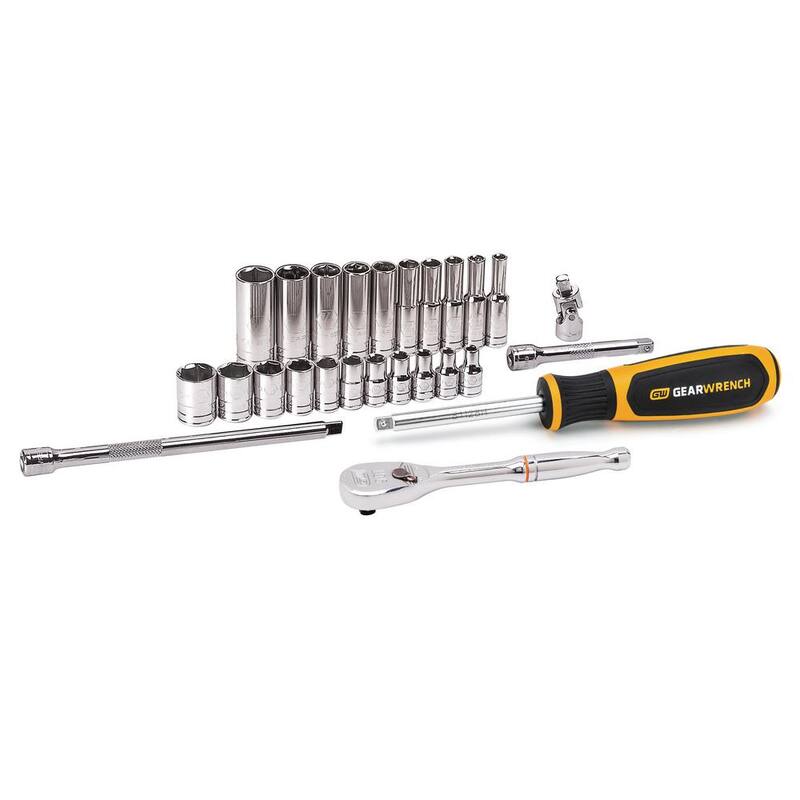Llave de trinquete y juego de dados estándar/profundos GEARWRENCH de 1/4 de pulgada con estuche de almacenamiento (26 piezas) - 80312DD.