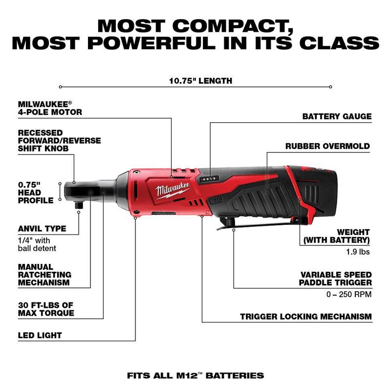 Kit combo Milwaukee M12 12V, destornillador inalámbrico de 1/4 de pulgada con hexágono y trinquete de 1/4 de pulgada (2 herramientas) - 2401-22-2456-20.