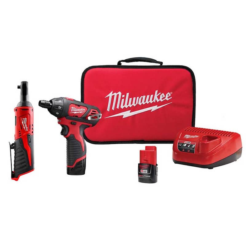 Kit combo Milwaukee M12 12V, destornillador inalámbrico de 1/4 de pulgada con hexágono y trinquete de 1/4 de pulgada (2 herramientas) - 2401-22-2456-20.