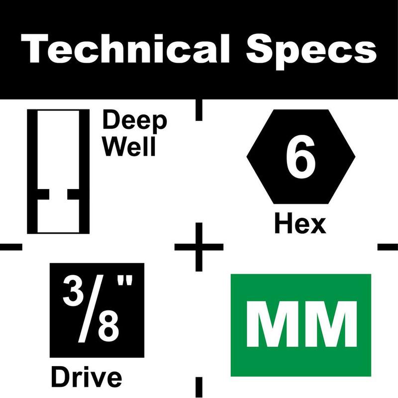 Juego de dados de impacto métricos Milton de 3/8 pulgadas de 6 a 20 mm de profundidad (15 piezas) - 1300-SS-02