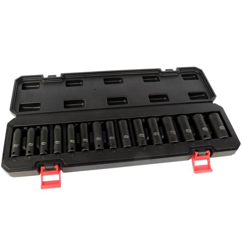 Juego de dados de impacto métricos Milton de 3/8 pulgadas de 6 a 20 mm de profundidad (15 piezas) - 1300-SS-02