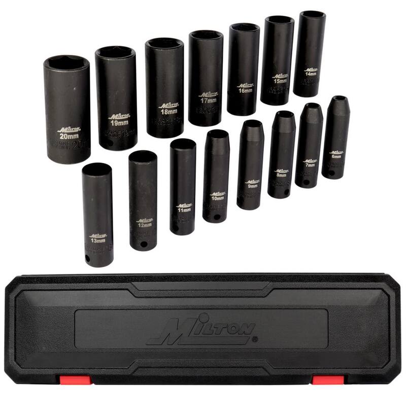 Juego de dados de impacto métricos Milton de 3/8 pulgadas de 6 a 20 mm de profundidad (15 piezas) - 1300-SS-02