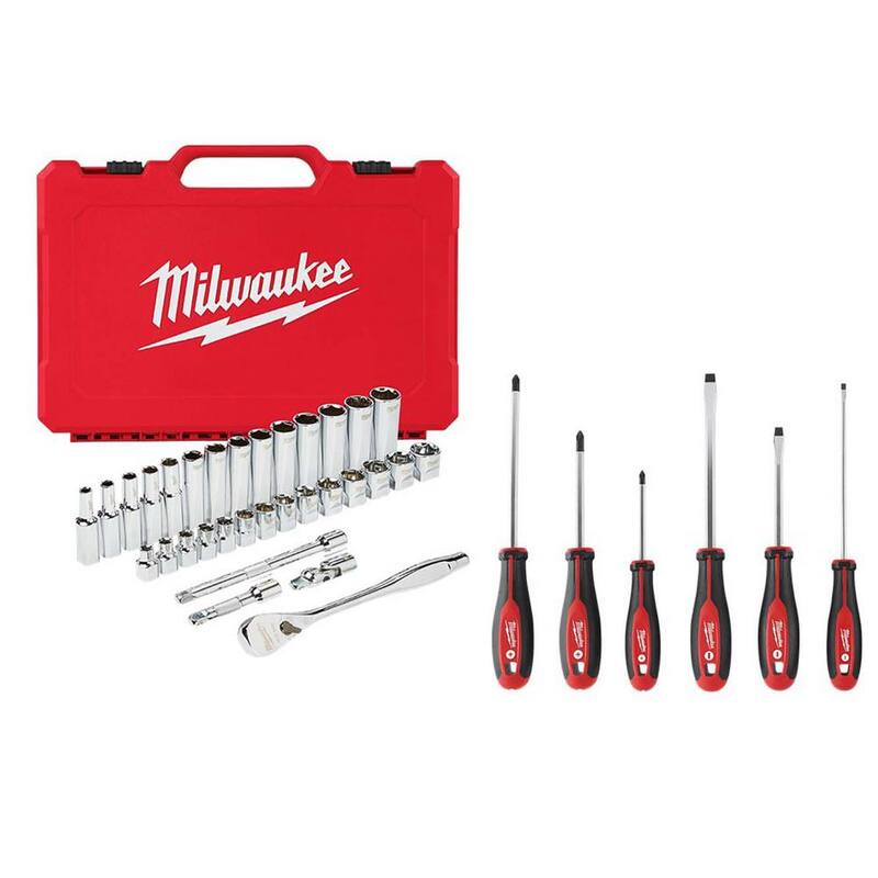 Juego de herramientas mecánicas Milwaukee de 3/8 pulg. con trinquete métrico y juego de puntas de destornillador Phillips/ranurado (38 piezas) - 48-22-9508-48-22-2706