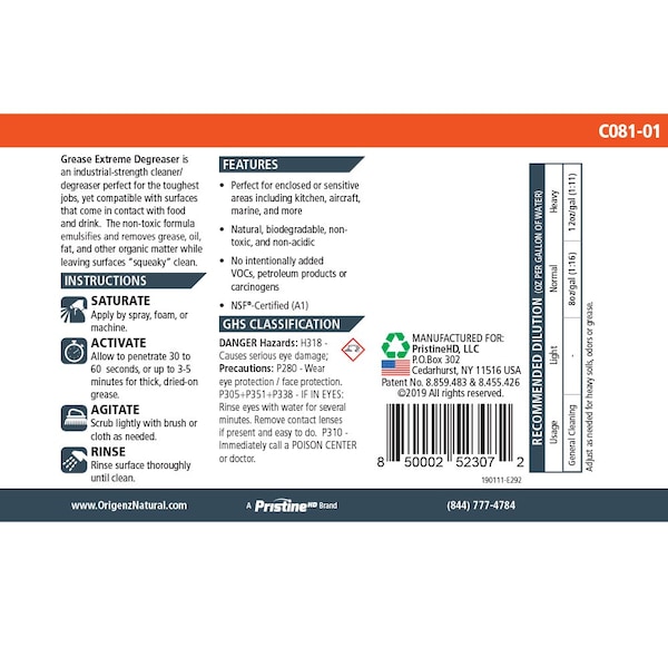 Origenz Natural Desengrasante Extremo, 1 galón líquido, naranja, 4 PK - FPR75-HD-04X1-E692