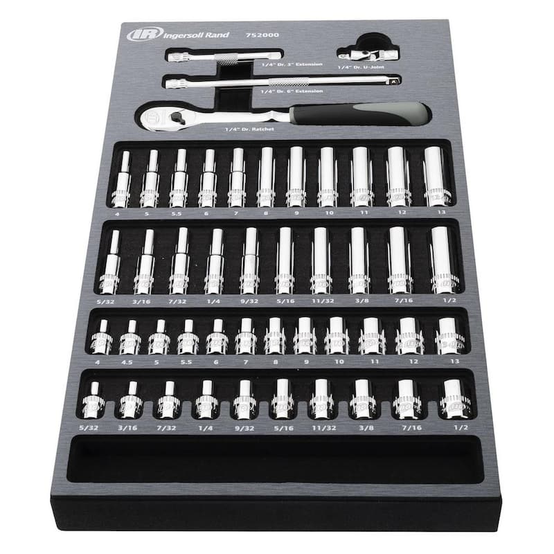 Juego de llaves de vaso y accesorios maestros Ingersoll Rand de 47 piezas de 1/4 de pulgada SAE/Métrico - 752000