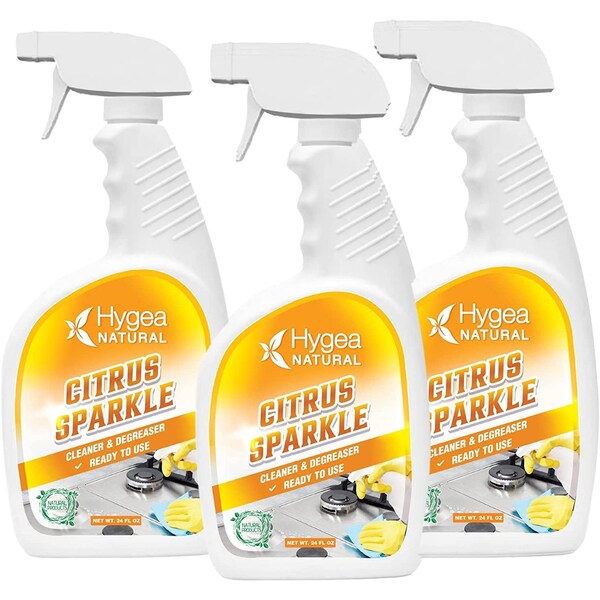 Hygea Natural Citrus Sparkle Limpiador y desengrasante natural listo para usar en spray de 24 oz, paquete de 3 - HN-3004-3
