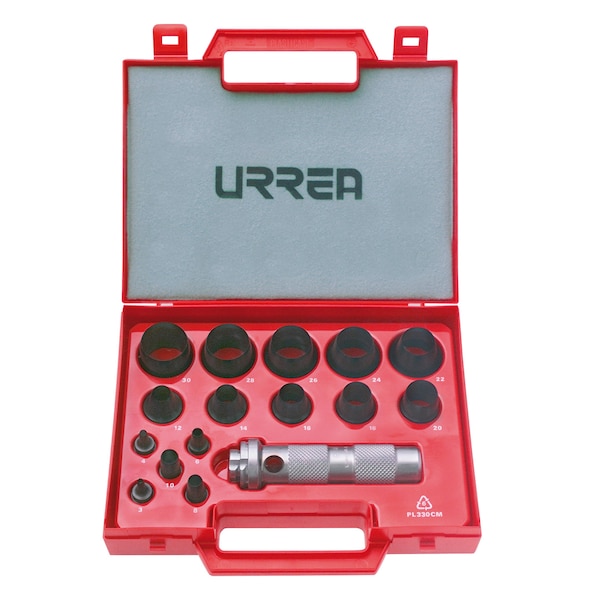 Urrea Hollow Punch From 3 to 30 mm set 16Pc" plastic case - 49900M