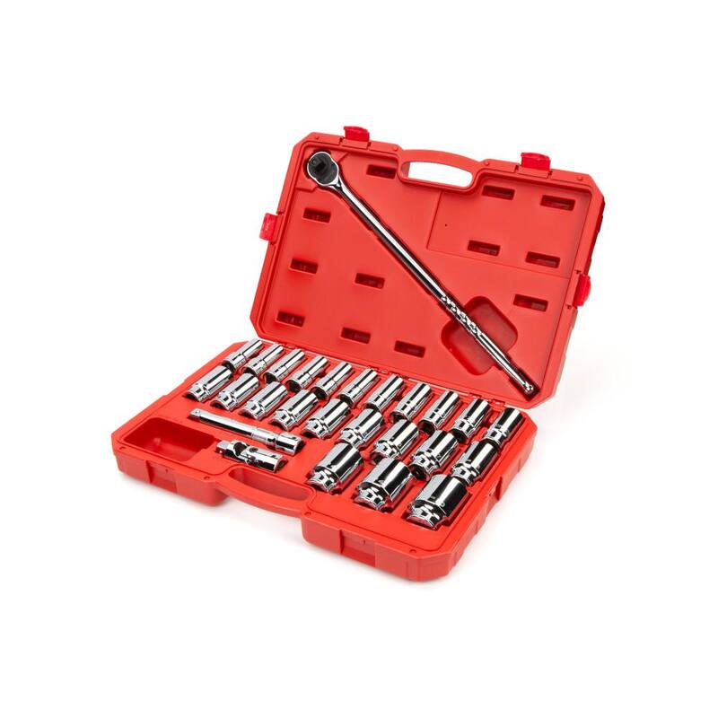 Juego de dados y trinquete TEKTON de 3/4 de pulgada de unidad profunda de 6 puntas de 19 mm a 50 mm (27 piezas) - SKT35206