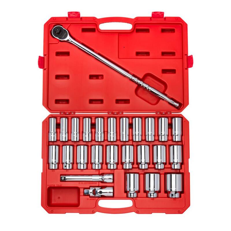 Juego de dados y trinquete TEKTON de 3/4 de pulgada de unidad profunda de 6 puntas de 19 mm a 50 mm (27 piezas) - SKT35206
