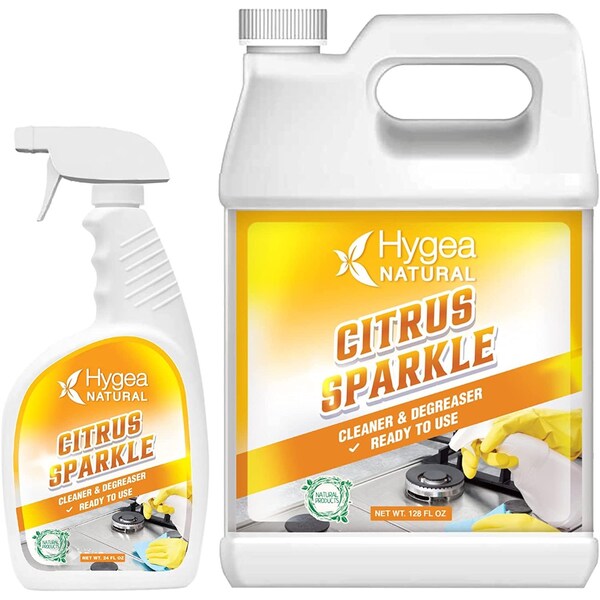 Hygea Natural Citrus Sparkle Limpiador y desengrasante natural listo para usar en rociador de 24 oz - HNC-54
