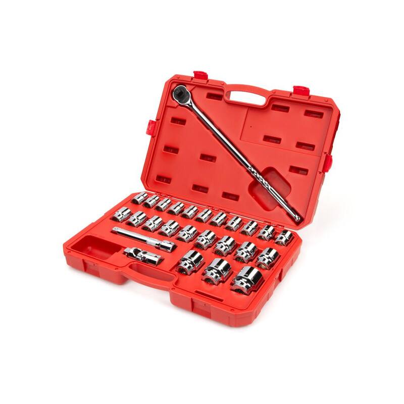 Juego de dados y trinquete de 6 puntas TEKTON de 3/4 de pulgada de 19 mm a 50 mm (27 piezas) - SKT35204.