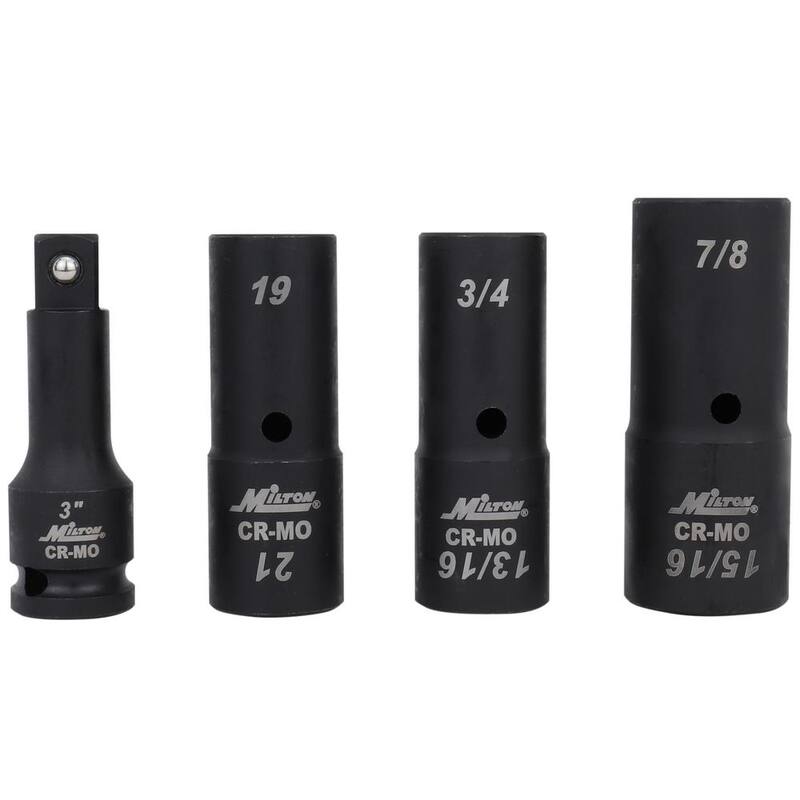 Juego de dados de impacto delgados y profundos de 1/2 pulg. de Milton - (4 piezas) - 1300-SS-10