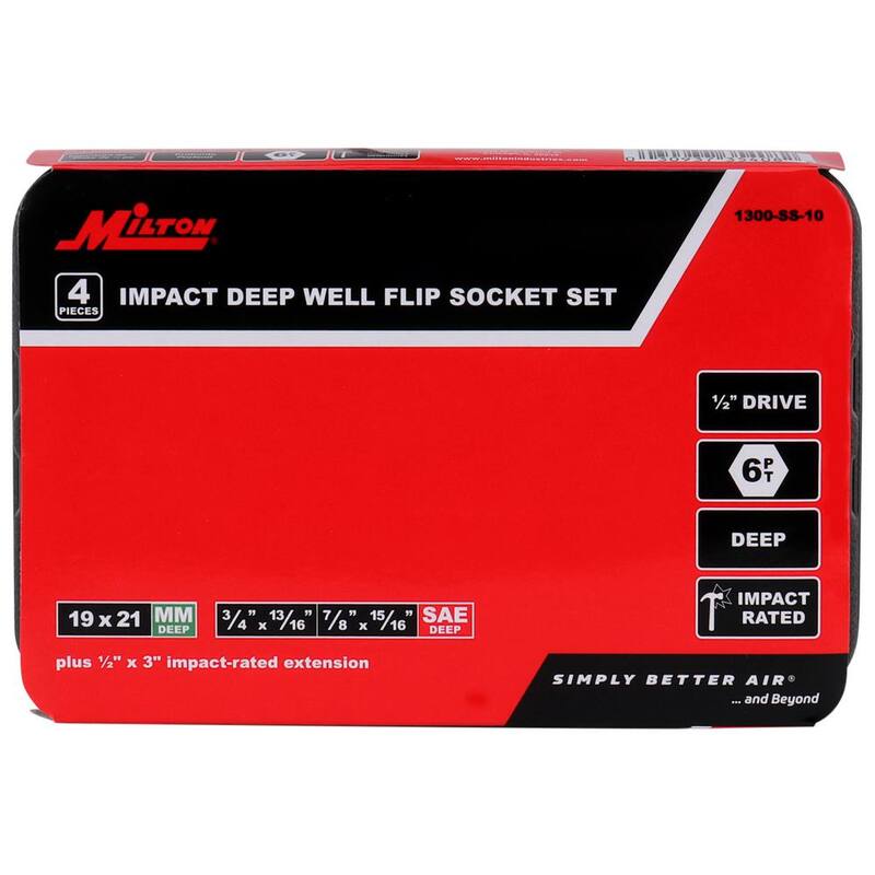 Juego de dados de impacto delgados y profundos de 1/2 pulg. de Milton - (4 piezas) - 1300-SS-10