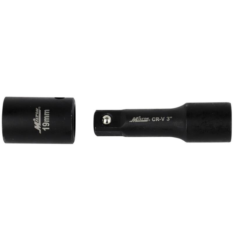 Juego de 17 piezas de dados de impacto métricos de 11-30 mm Milton de 1/2 pulgada de entrada con articulación universal y barras de extensión - 1300-SS-06