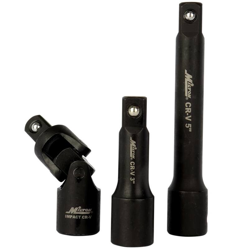 Juego de 17 piezas de dados de impacto métricos de 11-30 mm Milton de 1/2 pulgada de entrada con articulación universal y barras de extensión - 1300-SS-06