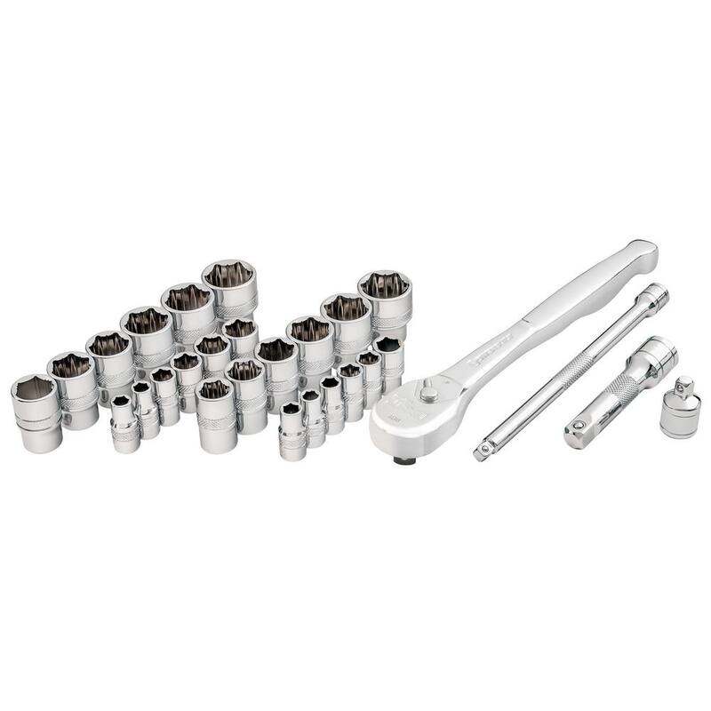 Juego de dados Powerbuilt de 28 piezas de 1/4 pulgada y 3/8 pulgadas con llave de trinquete Zeon - 941763