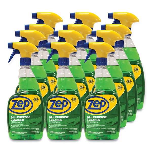 Limpiador/Desengrasante Zep, Botella rociadora de 32 onzas, líquido, verde, 12 unidades - ZUALL32