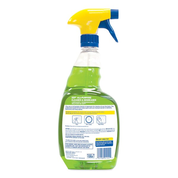 Limpiador/Desengrasante Zep, Botella rociadora de 32 onzas, líquido, verde, 12 unidades - ZUALL32