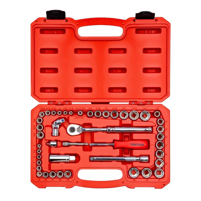 Set de llaves de vaso y trinquete de 6 puntos TEKTON de 3/16 pulg. a 3/4 pulg., de 1/4 pulg. y 3/8 pulg. (45 piezas) (5 mm a 19 mm) - SKT95301.