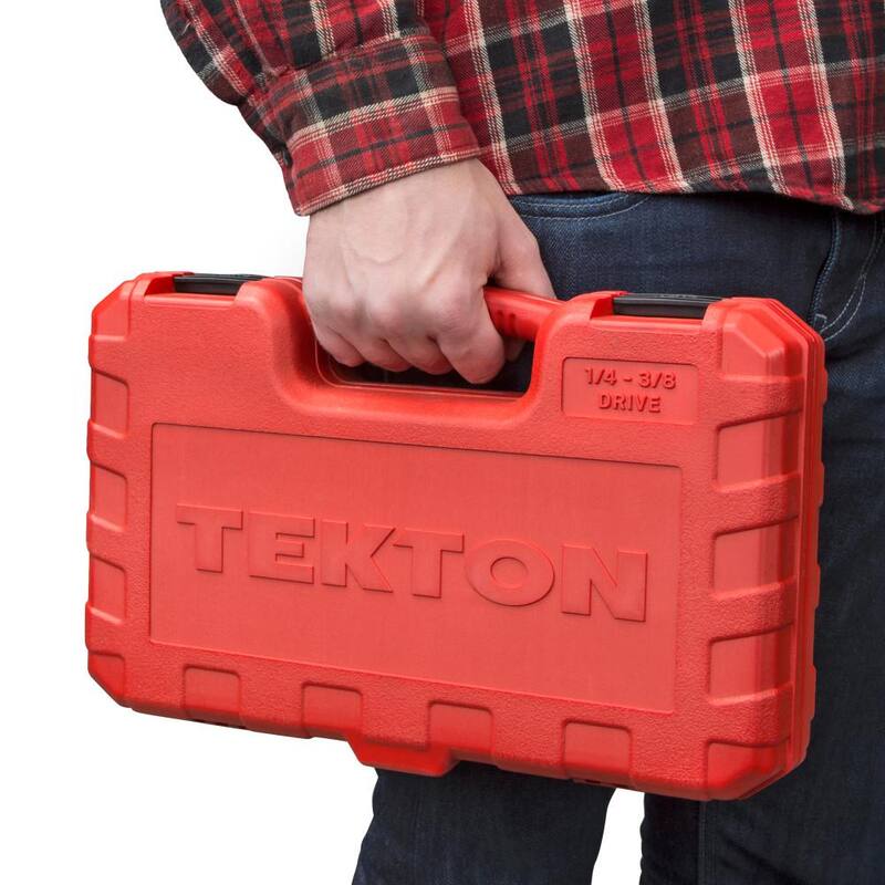 Set de llaves de vaso y trinquete de 6 puntos TEKTON de 3/16 pulg. a 3/4 pulg., de 1/4 pulg. y 3/8 pulg. (45 piezas) (5 mm a 19 mm) - SKT95301.