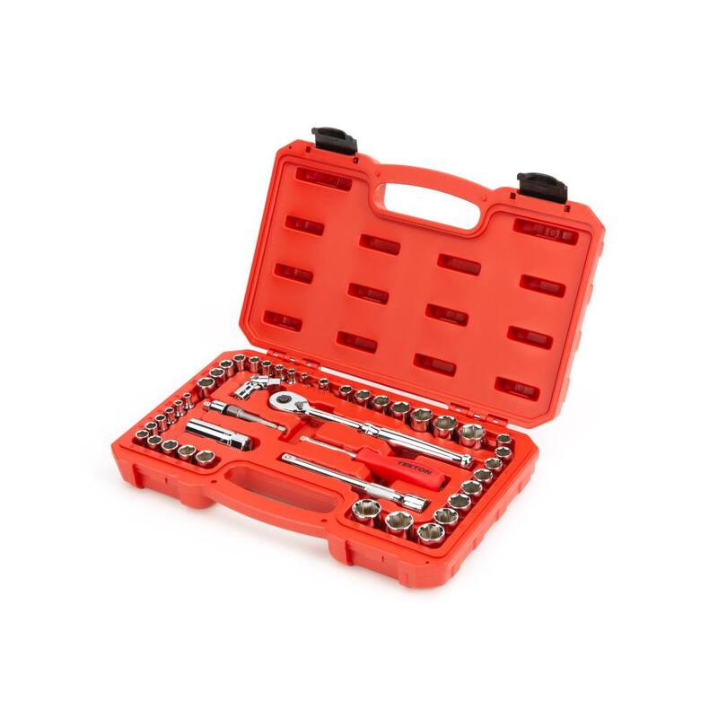 Set de llaves de vaso y trinquete de 6 puntos TEKTON de 3/16 pulg. a 3/4 pulg., de 1/4 pulg. y 3/8 pulg. (45 piezas) (5 mm a 19 mm) - SKT95301.