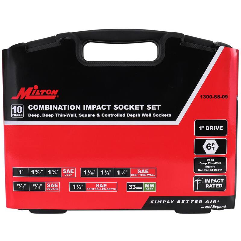 Juego de impacto para ruedas Milton de 1 pulgada, estándar SAE y métrico de servicio pesado - 10 piezas - 1300-SS-09