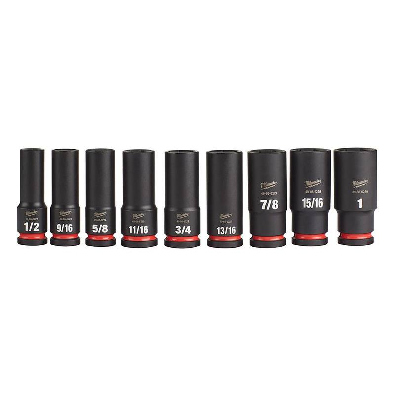 Juego de 9 piezas de dados de impacto de 1/2 pulg. Milwaukee SHOCKWAVE Impact Duty Drive SAE Deep Well (49-66-7022)