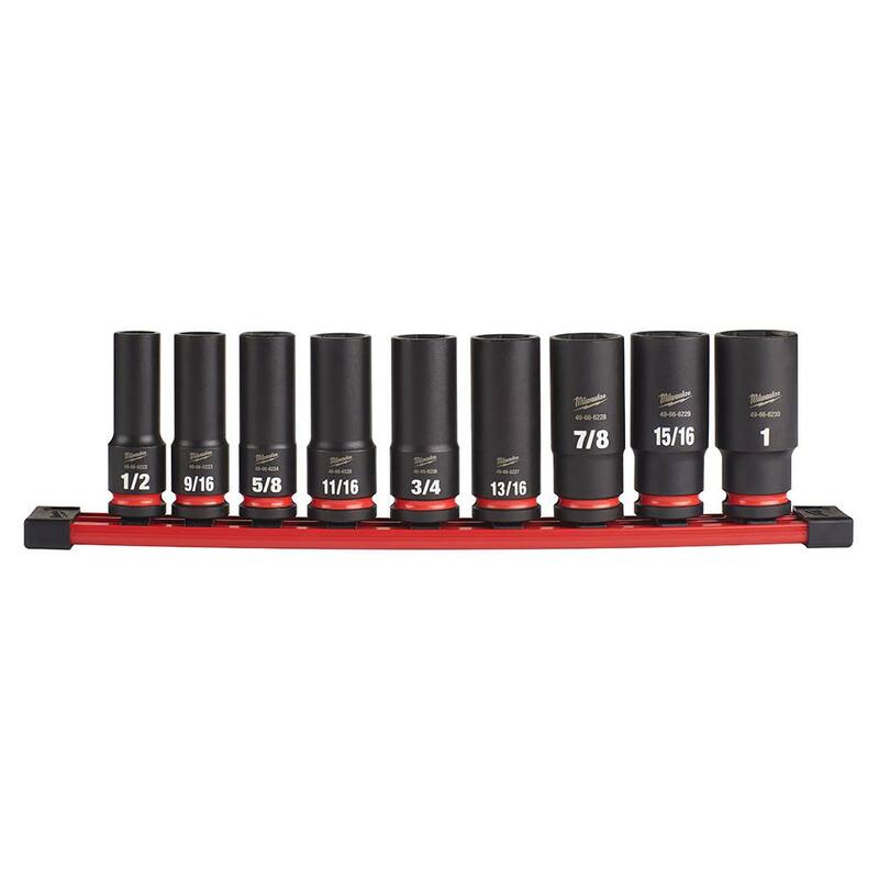 Juego de 9 piezas de dados de impacto de 1/2 pulg. Milwaukee SHOCKWAVE Impact Duty Drive SAE Deep Well (49-66-7022)