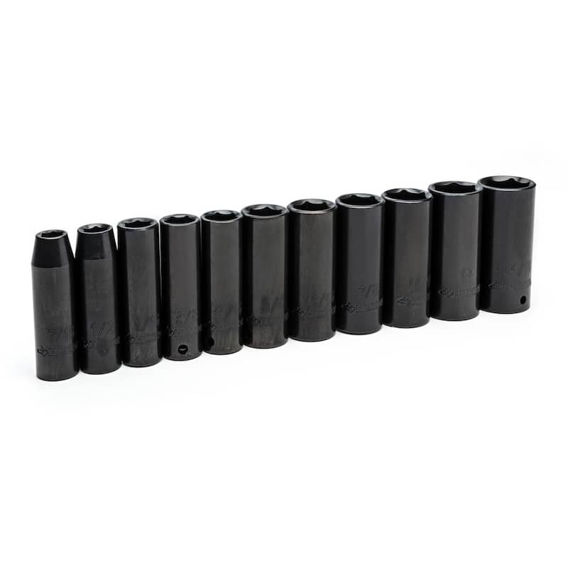 Juego de llaves de vaso de impacto de 1/2 pulgadas, medidas en sistema SAE de 6 puntos con estuche de almacenamiento (11 piezas) - H2DDIMP11PCS