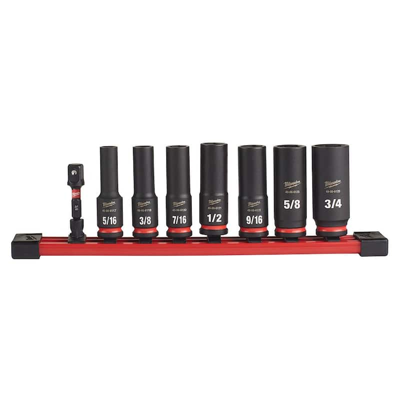 Juego de llaves de vaso Milwaukee SHOCKWAVE Impact Duty de 3/8 pulgadas SAE Deep Impact Rated (8 piezas) - 49-66-7024