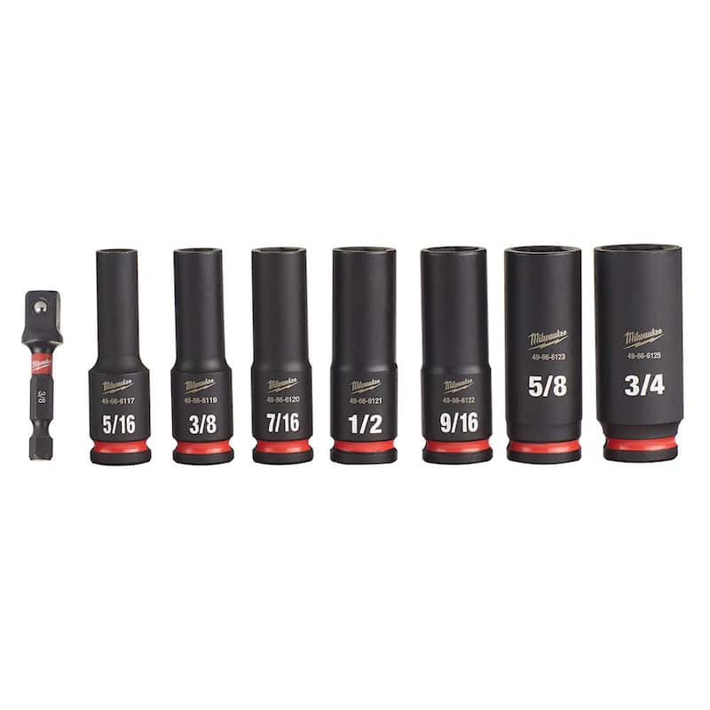 Juego de llaves de vaso Milwaukee SHOCKWAVE Impact Duty de 3/8 pulgadas SAE Deep Impact Rated (8 piezas) - 49-66-7024