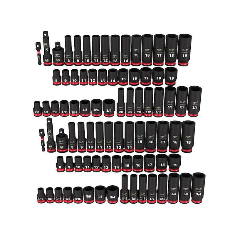 Juego de 86 piezas de dados de impacto de 6 puntos SAE y métricos de 3/8 pulgadas de Milwaukee SHOCKWAVE - 49-66-7009
