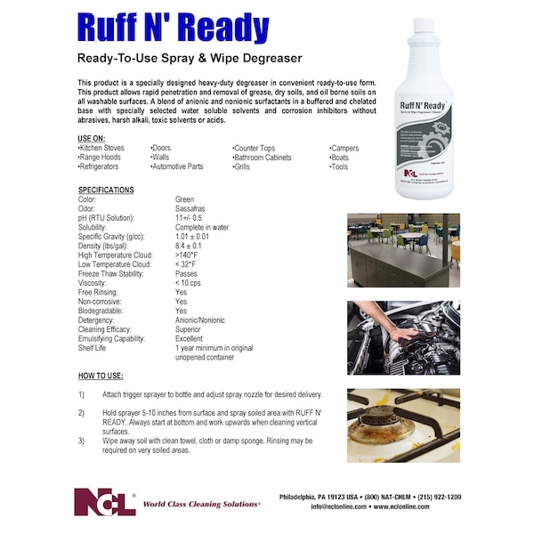 NCL Ruff N' Ready Desengrasante Industrial con Fragancia de Sasafrás 1 qt Líquido - 1071-36
