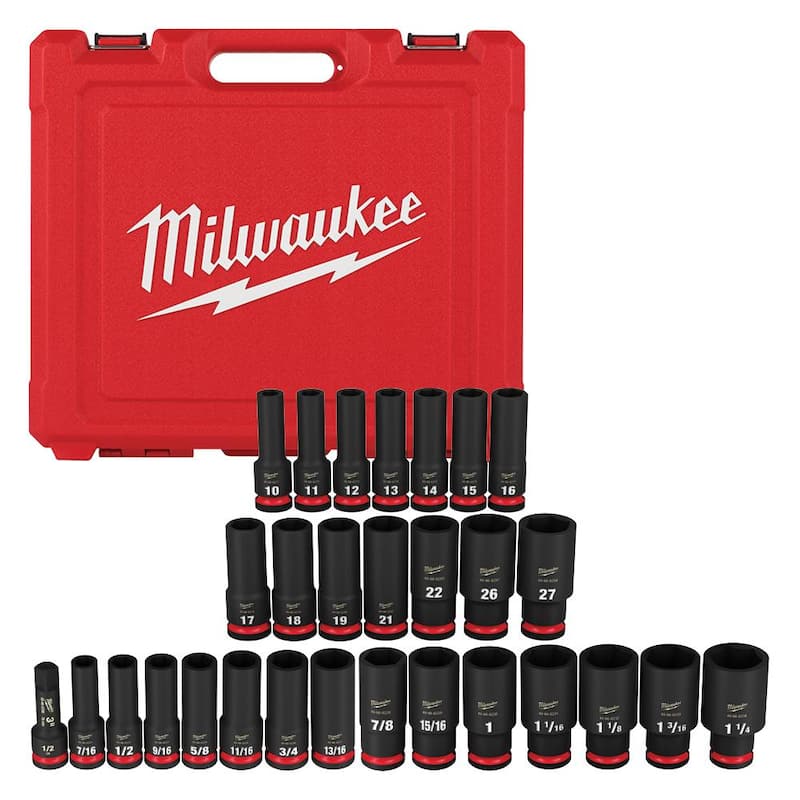 Milwaukee SHOCKWAVE Juego de dados de impacto de 1/2 pulgadas, medidas estándar y métricas de 6 puntos (29 piezas) - 49-66-7016