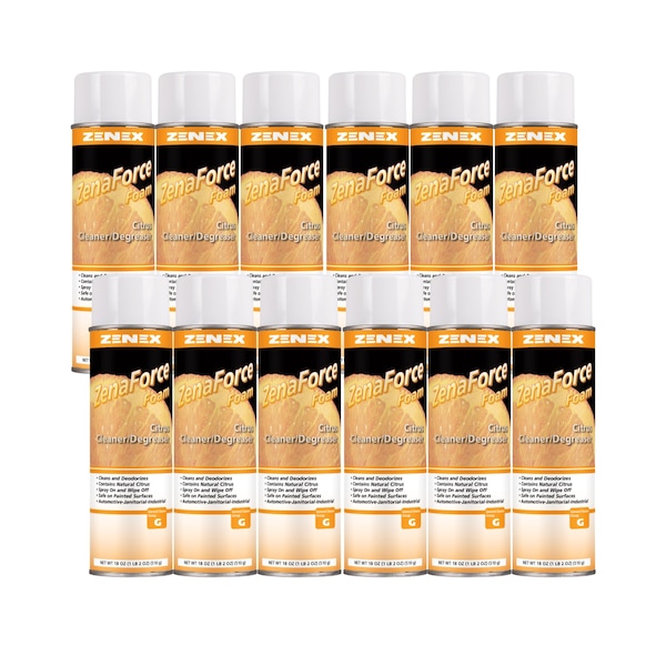 Limpiador desengrasante espumante de cítricos Zenex ZenaForce en espuma, 18 oz neto, paquete de 12 - 496105