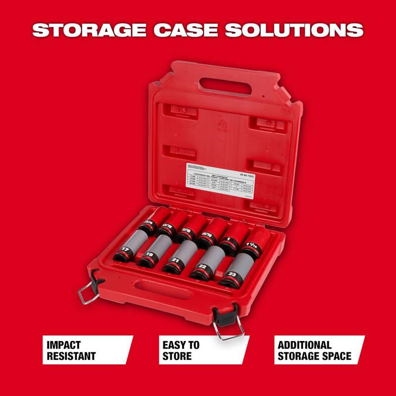 Juego de puntas de impacto Milwaukee SHOCKWAVE de 1/2 pulgadas para tuercas de rueda SAE y métricas de impacto de alta resistencia y profundas (11 piezas) - 49-66-7833.