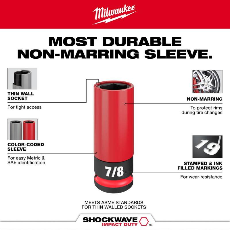 Juego de puntas de impacto Milwaukee SHOCKWAVE de 1/2 pulgadas para tuercas de rueda SAE y métricas de impacto de alta resistencia y profundas (11 piezas) - 49-66-7833.