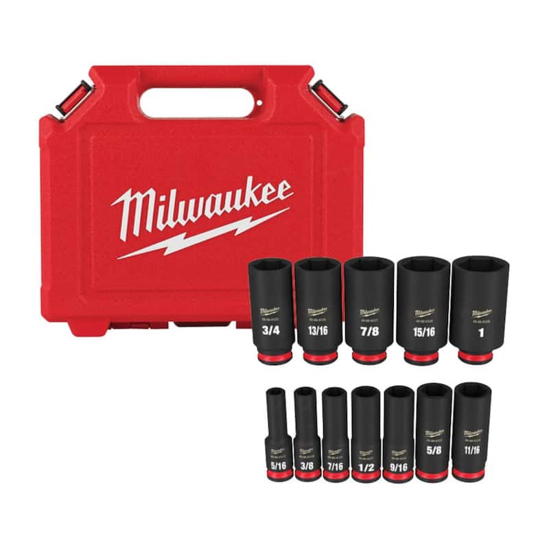 Juego de 12 piezas de dados de impacto de 6 puntos de 3/8 pulgadas de Milwaukee SHOCKWAVE de pared profunda para unidad de 3/8 pulgadas - 49-66-7006