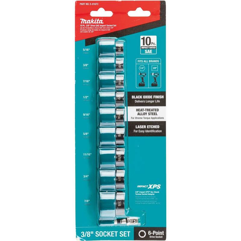 Juego de puntas y dados Makita IMPACT XPS SAE con SA estándar (10 piezas) - E-01672