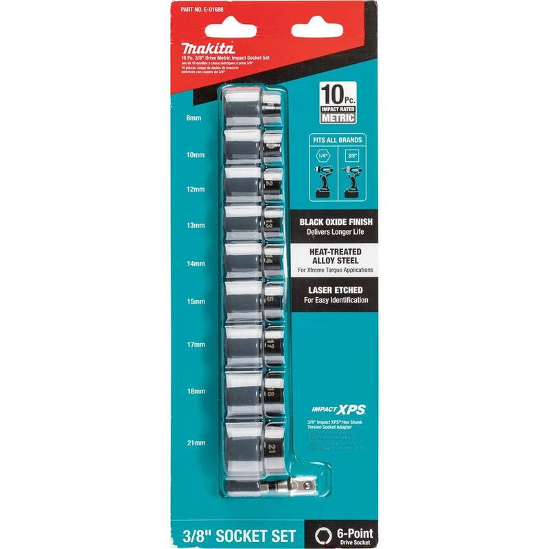 Juego de llaves de vaso Makita IMPACT XPS Métrico con Estándar SA (10 piezas) - E-01688