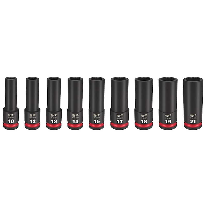 Juego de 9 piezas de casquillos de impacto profundo de 6 puntos y 1/2 pulgadas de accionamiento métrico Milwaukee SHOCKWAVE - 49-66-7032