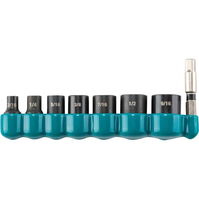 Juego de 8 piezas de llaves de vaso de impacto SAE de 6 puntos con adaptador de llave estándar de 1/4 pulgadas Makita ImpactXPS - E-01703